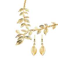 Leaf Earrings and Necklace 22 Inches in Goldtone