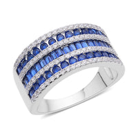 Simulated Blue and White Diamond Band Ring in Silvertone 3.00 ctw