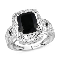 Australian Black Tourmaline and Natural Thai Black Spinel Ring in Sterling Silver 3.25 ctw