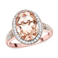LUXORO 14K Rose Gold AAA Marropino Morganite, Natural Champagne and White Diamond (I3) (0.45 cts) Ring (Size 10.0) (4.50 g) 6.00 ctw
