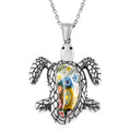 Multi Color Murano Style Turtle Pendant Necklace 20 Inches in Black Oxidized Stainless Steel - Sticky add to cart bar
