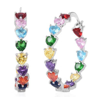 Simulated Ruby Inside Out Hoop Earrings in Silvertone
