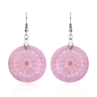 Pink Murano Style Dangle Earrings in Stainless Steel