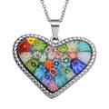 Multi Color Murano Style Necklace in Stainless Steel, Heart Pendant For Women (20 Inches) - Sticky add to cart bar