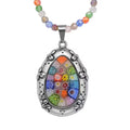 Multi Color Murano Style Pendant with Facet Beaded Necklace 20 Inches in Black Oxidized Stainless Steel - Sticky add to cart bar