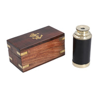 Handcrafted Fully Functional Telescope with Black Leather Stitched and Wooden Gift Box (6 in)