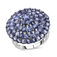 Tanzanite Ring in Rhodium and Platinum Over Sterling Silver ,Tanzanite Cluster Ring, Floral Ring, Silver Ring,Wedding Ring For Her 8.10 ctw (Size 10)