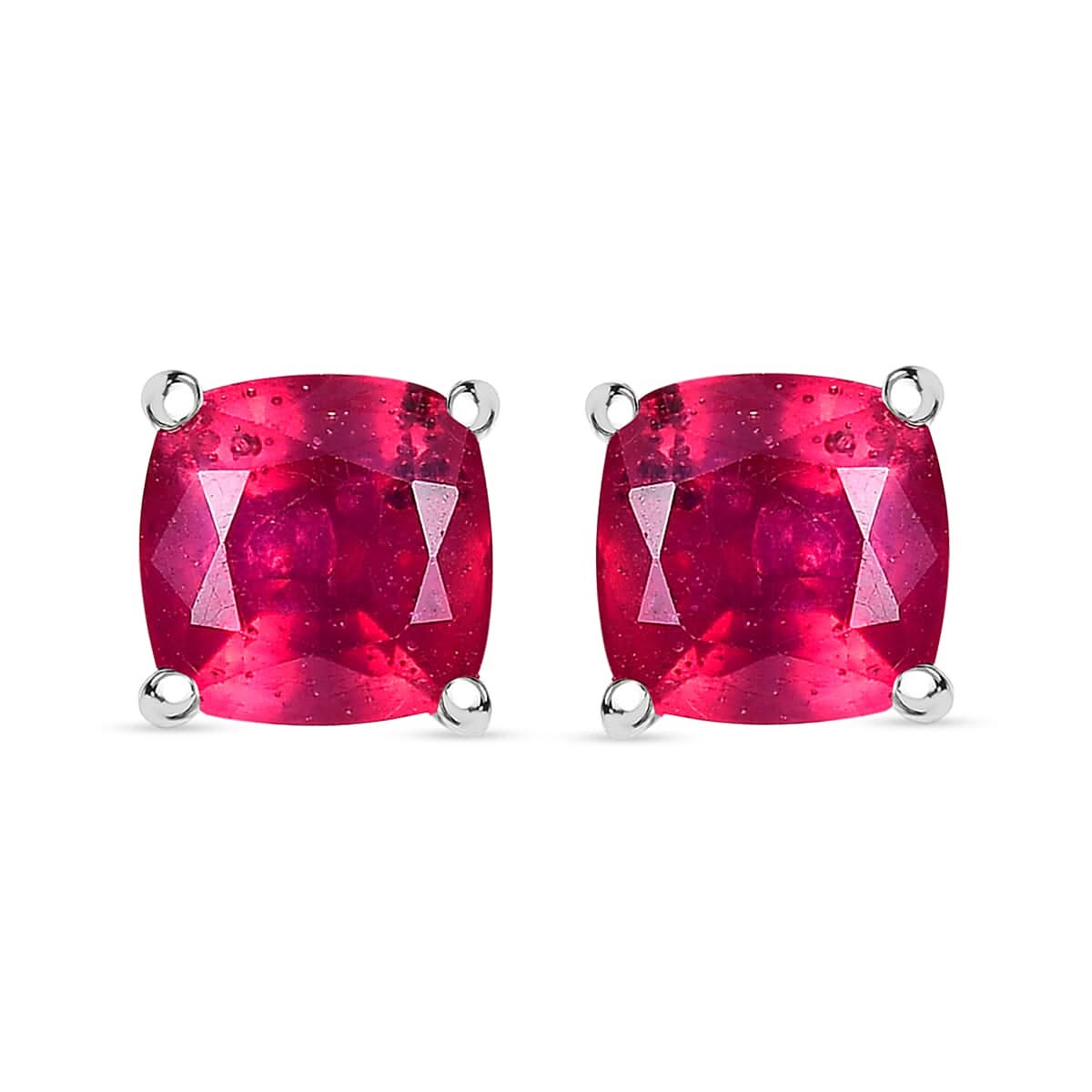 D'Joy African Ruby (FF) Solitaire Stud Earrings in Platinum Over Sterling Silver 3.00 ctw