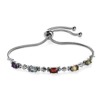 Multi Gemstone Bolo Bracelet in Stainless Steel 2.50 ctw
