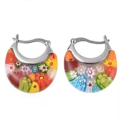 Multi Color Murano Style Basket Earrings in Stainless Steel with Lifetime Guarantee (BV Team) (1)