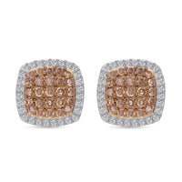 Natural Champagne Diamond White Diamond Studs in Vermeil RG Over Sterling Silver, Halo Studs, Diamond Earrings, Anniversary Gifts For Her 0.75 ctw
