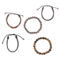 Set of 5 Black Onyx, Wooden Beaded and Faux Leather Best Friend Men's Bracelets in Silvertone (Stretch & Adjustable) 137.00 ctw - Sticky add to cart bar