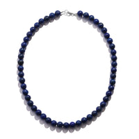 Lapis Lazuli 8mm Beaded Necklace 18 Inches in Stainless Steel 225.00 ctw