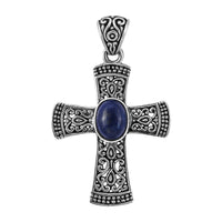 Bali Legacy Lapis Lazuli Cross Pendant without Chain in Sterling Silver 2.34 ctw