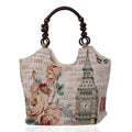 Gray, London Theme Pattern Jute Hobo Tote Bag - Sticky add to cart bar