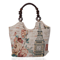 Gray, London Theme Pattern Jute Hobo Tote Bag