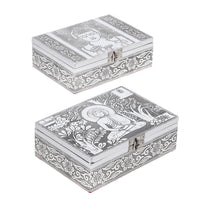 Set of 2 Aluminum Oxidized Buddha Embossed Jewelry Storage Box
