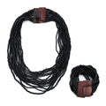 Black Seed Beaded Multi-Strand Necklace 20 Inches and Stretch Bracelet with Wooden Buckle - Sticky add to cart bar