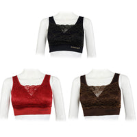 SANKOM Set of 3 Patent Support & Posture Lace Bras - S/M | Black, Bordeaux, and Coffee