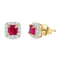 D'Joy Asscher Cut Niassa Ruby (FF) and White Zircon 2.50 ctw Earrings in 14K Yellow Gold Over Sterling Silver - Sticky add to cart bar