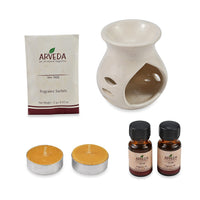 ARVEDA Lavender Fragrance Gift Set (Ceramic Aroma Oil Burner, 2x Fragrance Oils, 2 Tea Light Candles, & Fragrance Sachet)