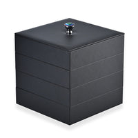 Black Faux Leather 4 Tier Stackable Jewelry Organizer with Mirror Lid (8.5 in)