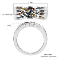 Multi Diamond Ring in Platinum Over Sterling Silver 0.50 ctw