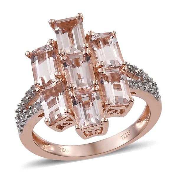 Premium Marropino Morganite and Natural Zircon Ring in Vermeil Rose Gold Over Sterling Silver (Size 8.0) 4.00 ctw - Product card gallery slide 1 (9431064969471)