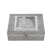 Aluminium Oxidized Elephant Family Embossed Movable Tray Jewelry Box