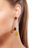 Multi Color Amber Earrings in Sterling Silver