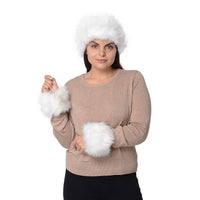 Navy Polyester Faux Fur Headband and 1 Pair Cuff
