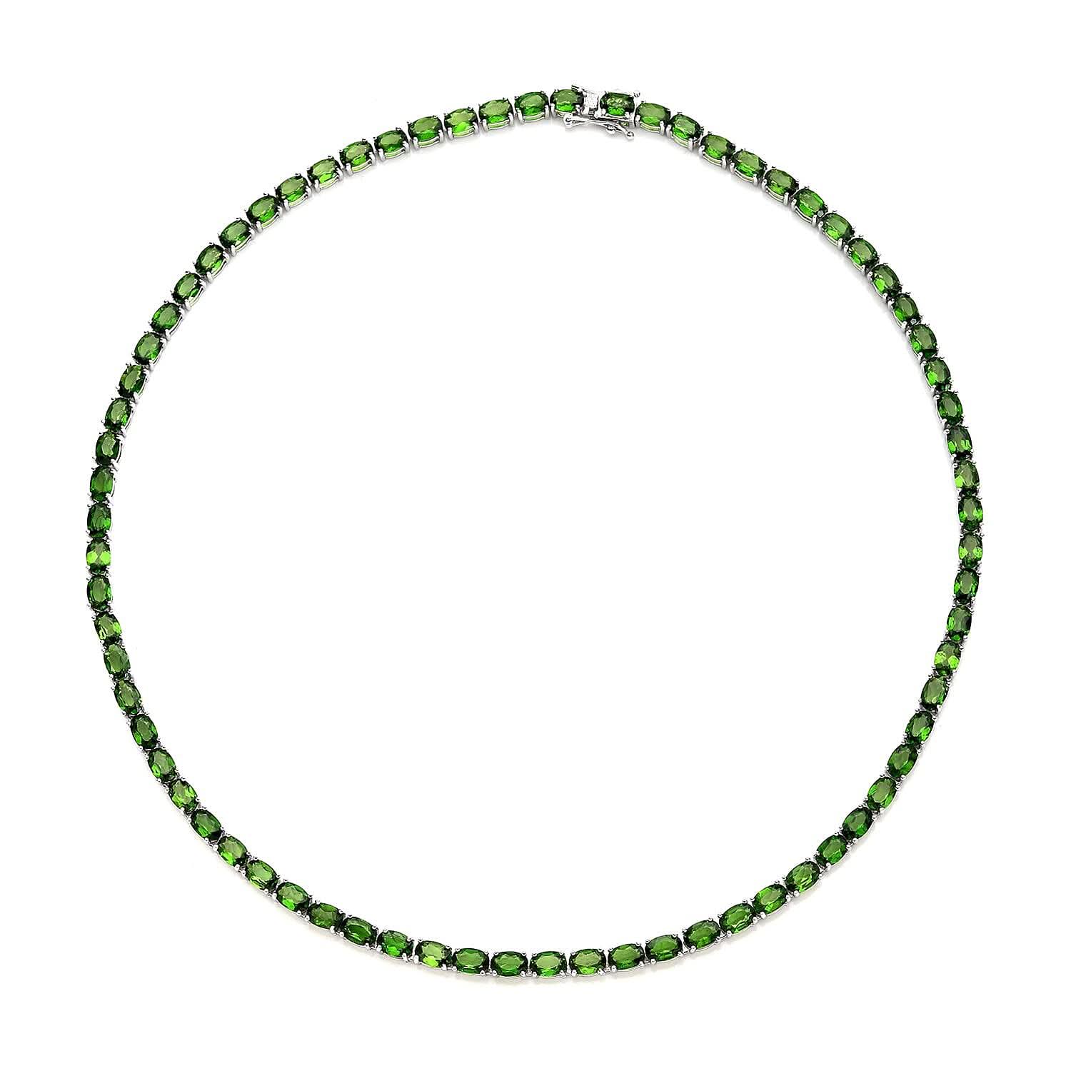 Natural Chrome Diopside Tennis Necklace 18 Inches in Rhodium Over Sterling Silver 36.75 ctw