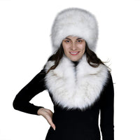 Black Faux Fur Cossack Hat (9x4.5) and Scarf (6x35, Polyester)