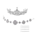 White Glass and Austrian Crystal Blossom Crown Tiara with Hair Band and Pins in Silvertone - Sticky add to cart bar