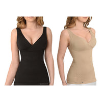 SANKOM Patent Set of 2 Classic Shaping Camisole with Bra (M/L, Black & Beige)
