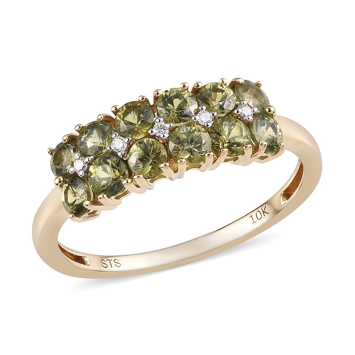 AA Demantoid Garnet and Diamond I2 G-H Ring in 10K Yellow Gold 2.35 Grams (Size 6) 2.08 ctw