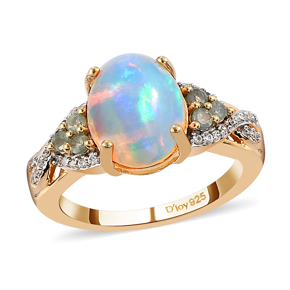 Ethiopian Welo Opal and Multi Gemstone Ring in Vermeil Yellow Gold Over Sterling Silver (Size 10.0) 2.75 ctw