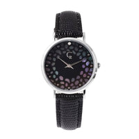 RACHEL GALLEY Diamond Accent Swiss Movement MOP Dial Watch with Black Leather Band (6.50-8.25 Inches) (33mm)
