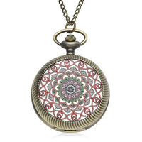 STRADA Japanese Movement Pink Flower Pattern Rotating Pocket Watch in Goldtone With Chain (32 in)