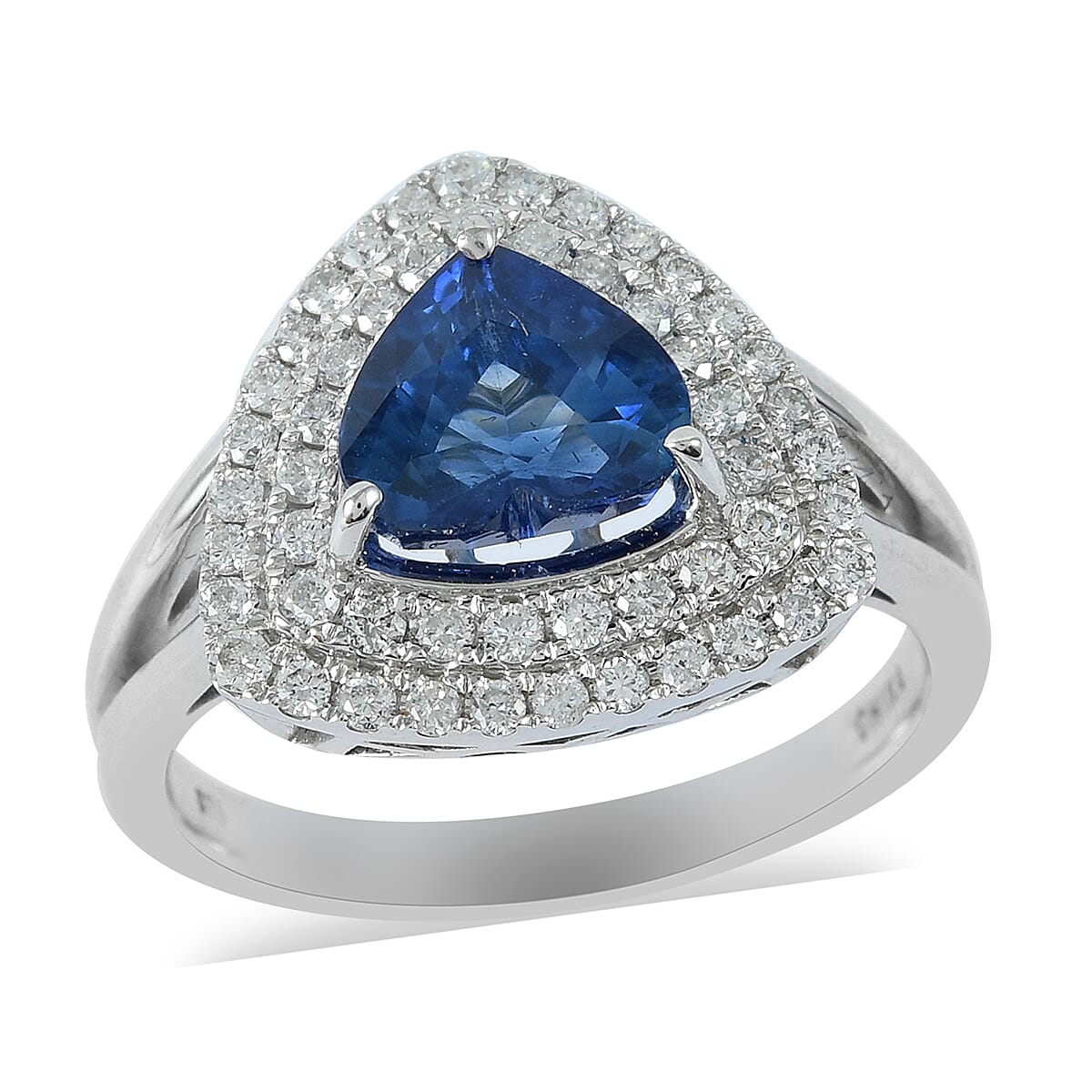 LIMITED EDITION 2.84 ctw Ceylon Blue Sapphire and Diamond G-H I1 Ring in 14K White Gold 4.76 Grams