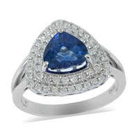LIMITED EDITION 2.84 ctw Ceylon Blue Sapphire and Diamond G-H I1 Ring in 14K White Gold 4.76 Grams
