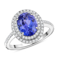 Tanzanite Diamond Double Halo Ring 18K White Gold| Iliana