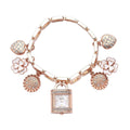 STRADA Japanese Movement White Austrian Crystal Multi-charm Bracelet Watch in Rose Gold Tone (up to 8 Inches) - Sticky add to cart bar