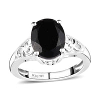Black Tourmaline Solitaire Ring in Sterling Silver