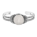 Bali Goddess Carved Bone Cuff Bracelet in Sterling Silver (7.25 In) - Sticky add to cart bar