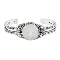 Bali Goddess Carved Bone Cuff Bracelet in Sterling Silver (7.25 In)