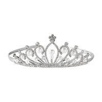 Doorbuster White Austrian Crystal, Pearl Beaded Crown Tiara in Silvertone