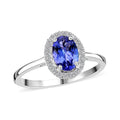 One Of A Kind Certified & Appraised Iliana 18K White Gold AAA Tanzanite and G-H SI Diamond Halo Ring 1.00 ctw - Sticky add to cart bar