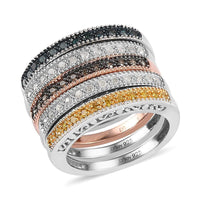 Set of 5 Multi Diamond Ring in Rhodium, Vermeil Rose Gold and Platinum Over Sterling Silver (Size 7) 9 Grams 0.50 ctw