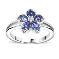AAA Tanzanite and Natural White Zircon Floral Ring in Platinum Over Sterling Silver (Size 9.0) 0.85 ctw